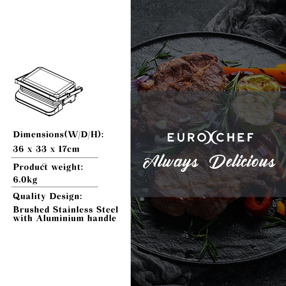 EUROCHEF Smart Multi Contact Grill Sandwich Press Panini Waffle Maker Griddle Stainless Steel V219-COKGRLEUCAC8S