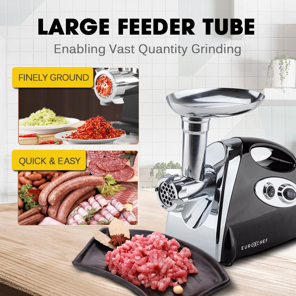 EUROCHEF Electric Meat Grinder, Stainless Steel Mincer Sausage Filler Kibbe Maker, Black V219-COKGRNEUCA5BK