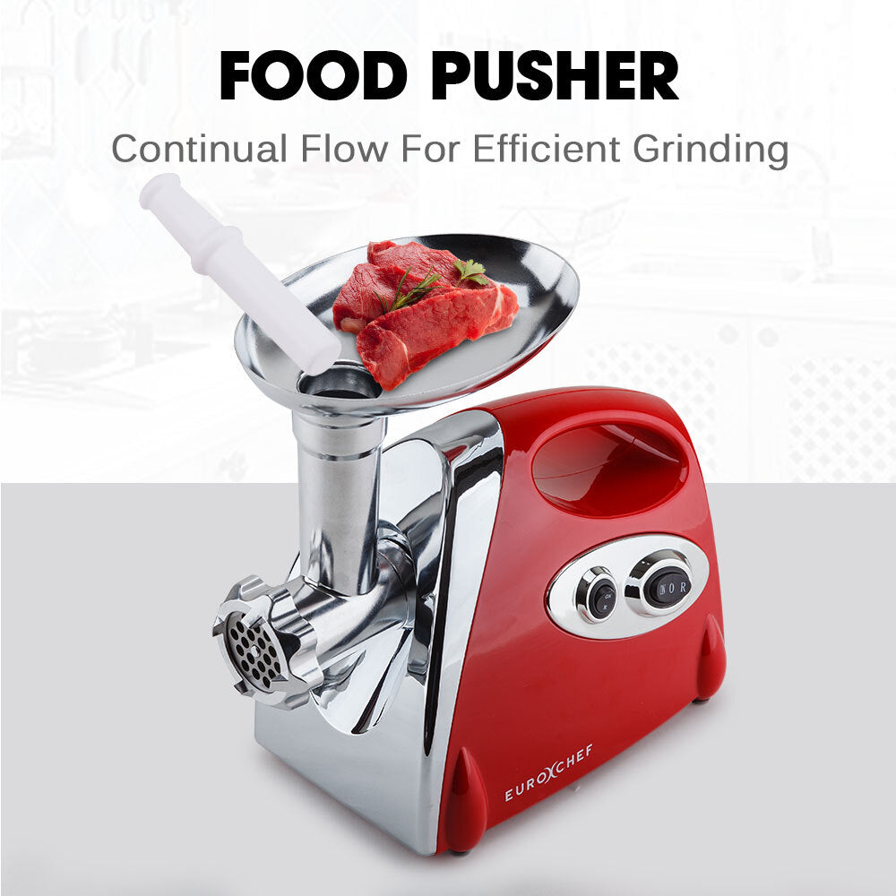 EUROCHEF Electric Meat Grinder, Stainless Steel Mincer Sausage Filler Kibbe Maker, Red V219-COKGRNEUCA5RD