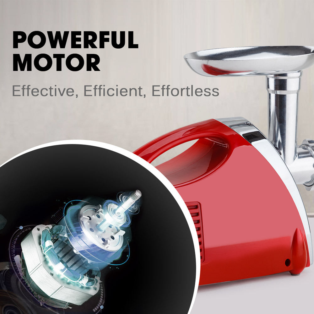 EUROCHEF Electric Meat Grinder, Stainless Steel Mincer Sausage Filler Kibbe Maker, Red V219-COKGRNEUCA5RD