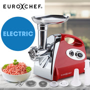 EUROCHEF Electric Meat Grinder, Stainless Steel Mincer Sausage Filler Kibbe Maker, Red V219-COKGRNEUCA5RD