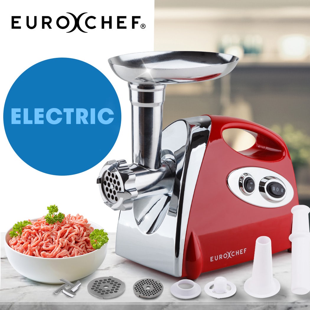 EUROCHEF Electric Meat Grinder, Stainless Steel Mincer Sausage Filler Kibbe Maker, Red V219-COKGRNEUCA5RD