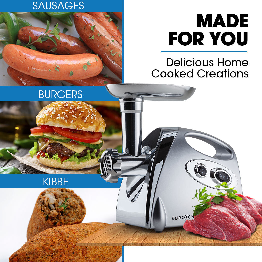 EUROCHEF Electric Meat Grinder, Stainless Steel Mincer Sausage Filler Kibbe Maker, Silver V219-COKGRNEUCA5SV