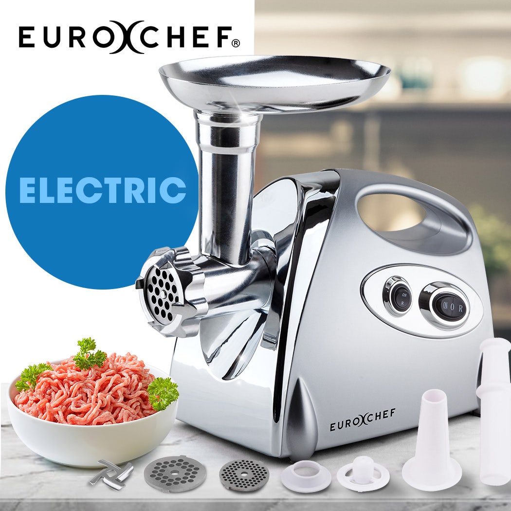 EUROCHEF Electric Meat Grinder, Stainless Steel Mincer Sausage Filler Kibbe Maker, Silver V219-COKGRNEUCA5SV
