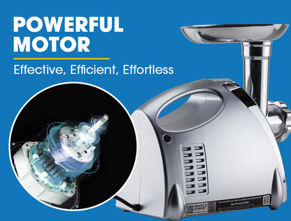 EUROCHEF Electric Meat Grinder, Stainless Steel Mincer Sausage Filler Kibbe Maker, Silver V219-COKGRNEUCA5SV