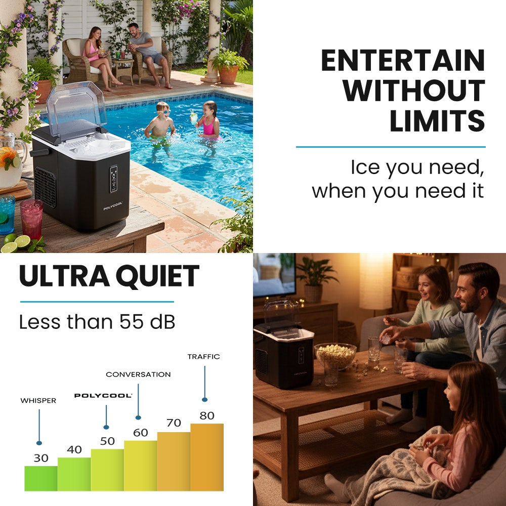 POLYCOOL Portable Ice Maker Machine, Automatic, 12kg/day, Auto Clean, with Scoop and Removable Basket, Black V219-COKICMPY1BKA