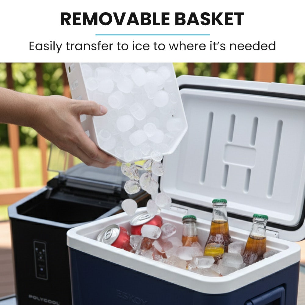 POLYCOOL Portable Ice Maker Machine, Automatic, 12kg/day, Auto Clean, with Scoop and Removable Basket, Black V219-COKICMPY1BKA