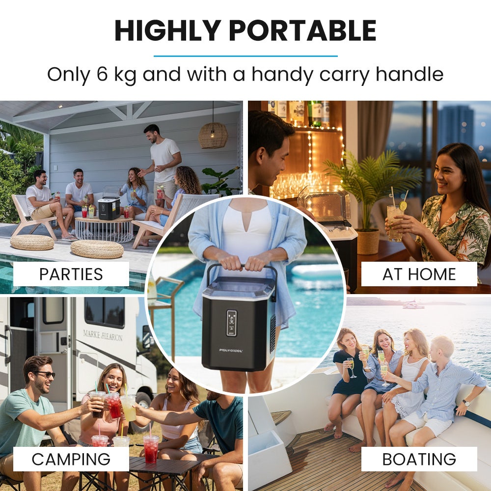 POLYCOOL Portable Ice Maker Machine, Automatic, 12kg/day, Auto Clean, with Scoop and Removable Basket, Black V219-COKICMPY1BKA