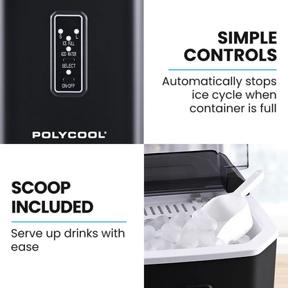 POLYCOOL Portable Ice Maker Machine, Automatic, 12kg/day, Auto Clean, with Scoop and Removable Basket, Black V219-COKICMPY1BKA