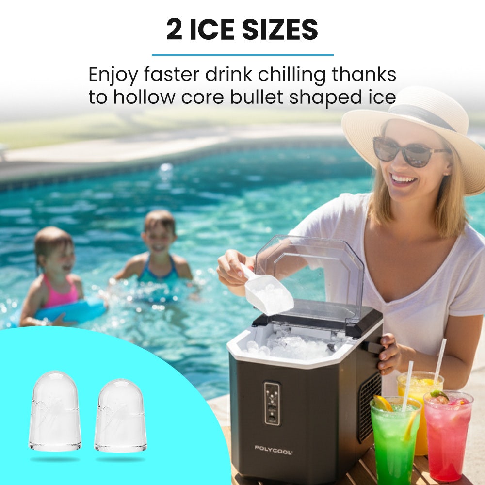 POLYCOOL Portable Ice Maker Machine, Automatic, 12kg/day, Auto Clean, with Scoop and Removable Basket, Black V219-COKICMPY1BKA