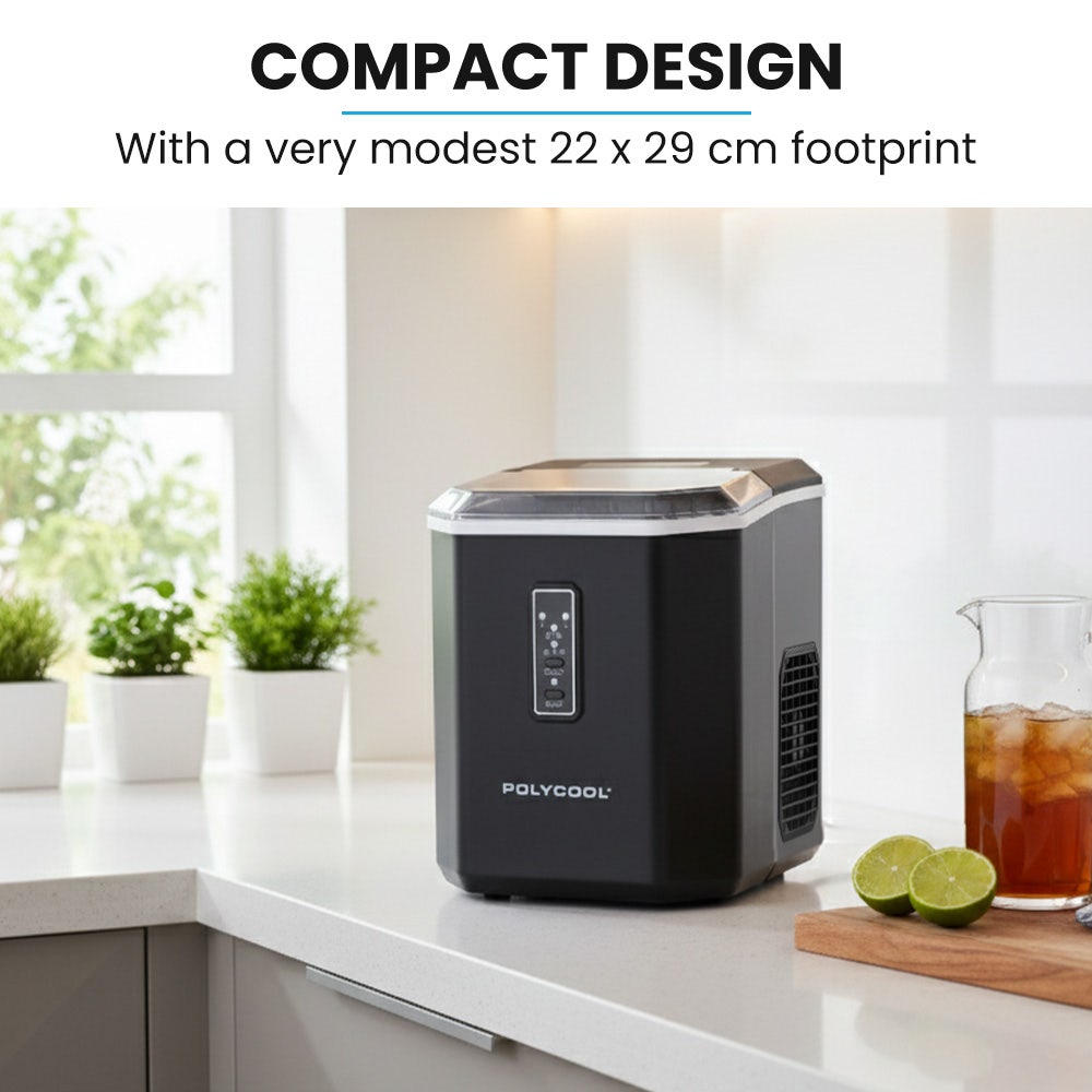 POLYCOOL Portable Ice Maker Machine, Automatic, 12kg/day, Auto Clean, with Scoop and Removable Basket, Black V219-COKICMPY1BKA