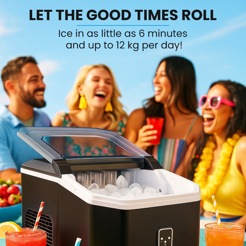 POLYCOOL Portable Ice Maker Machine, Automatic, 12kg/day, Auto Clean, with Scoop and Removable Basket, Black V219-COKICMPY1BKA