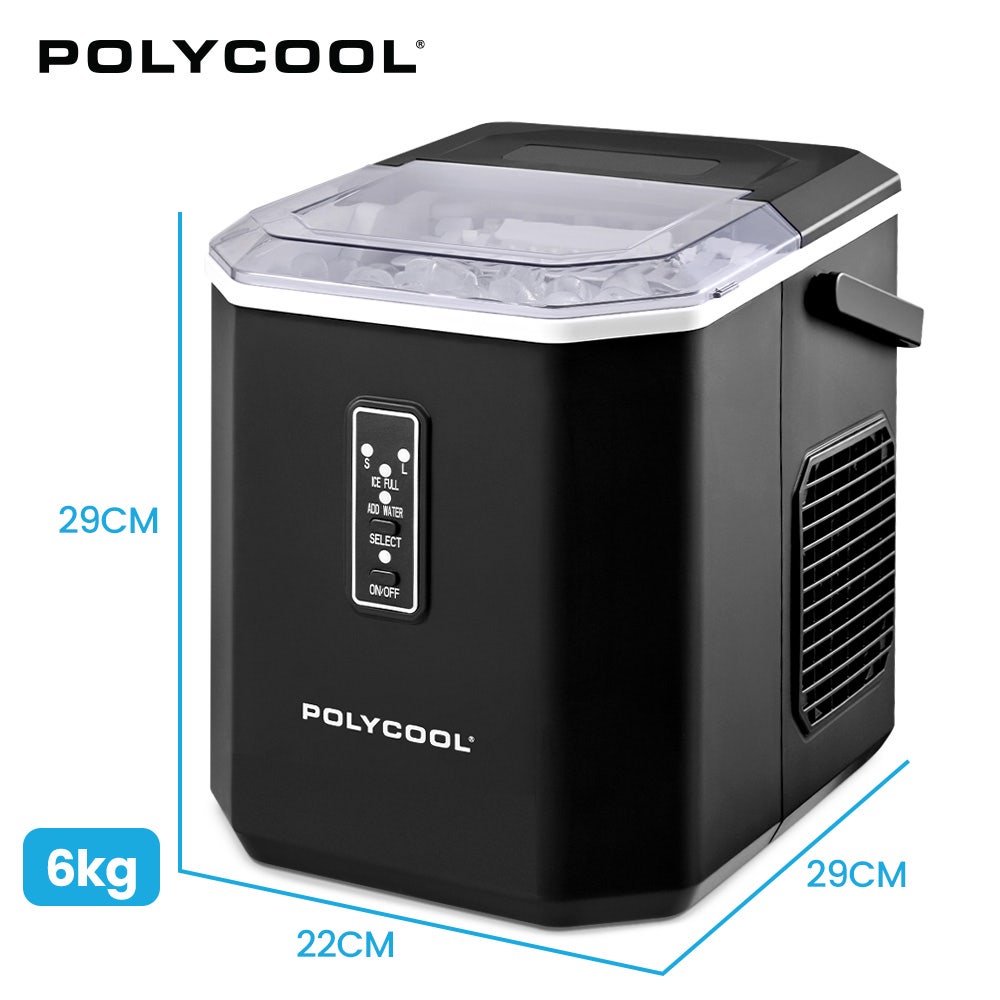 POLYCOOL Portable Ice Maker Machine, Automatic, 12kg/day, Auto Clean, with Scoop and Removable Basket, Black V219-COKICMPY1BKA