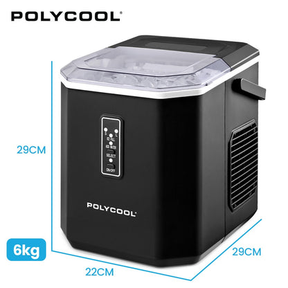 POLYCOOL Portable Ice Maker Machine, Automatic, 12kg/day, Auto Clean, with Scoop and Removable Basket, Black V219-COKICMPY1BKA