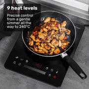 EUROCHEF Induction Benchtop Cooktop, 2000W, 9 Heat Levels, Fast Electric Portable Cooker, Touch Controls with V219-COKICTEC25PA