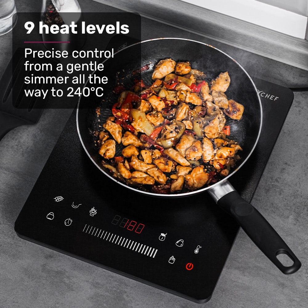 EUROCHEF Induction Benchtop Cooktop, 2000W, 9 Heat Levels, Fast Electric Portable Cooker, Touch Controls with V219-COKICTEC25PA