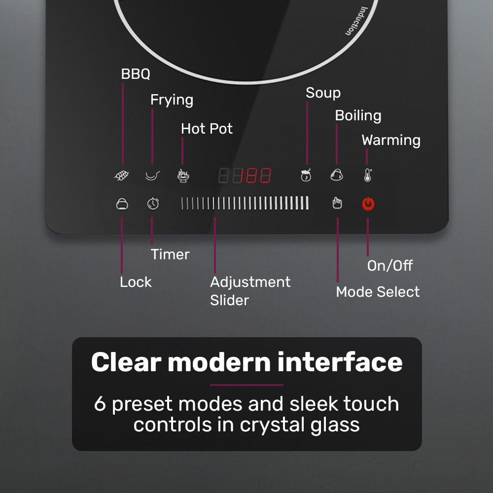 EUROCHEF Induction Benchtop Cooktop, 2000W, 9 Heat Levels, Fast Electric Portable Cooker, Touch Controls with V219-COKICTEC25PA