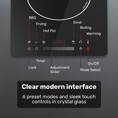 EUROCHEF Induction Benchtop Cooktop, 2000W, 9 Heat Levels, Fast Electric Portable Cooker, Touch Controls with V219-COKICTEC25PA