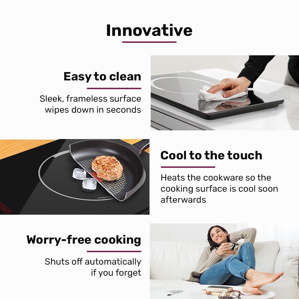 EUROCHEF Induction Benchtop Cooktop, 2000W, 9 Heat Levels, Fast Electric Portable Cooker, Touch Controls with V219-COKICTEC25PA