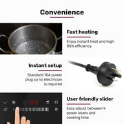 EUROCHEF Induction Benchtop Cooktop, 2000W, 9 Heat Levels, Fast Electric Portable Cooker, Touch Controls with V219-COKICTEC25PA