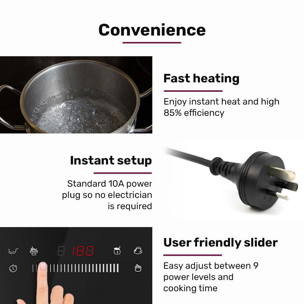 EUROCHEF Induction Benchtop Cooktop, 2000W, 9 Heat Levels, Fast Electric Portable Cooker, Touch Controls with V219-COKICTEC25PA
