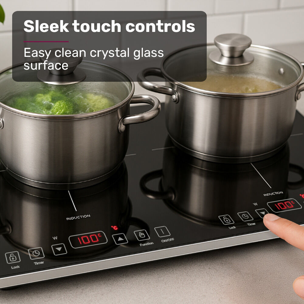 EUROCHEF Double Induction Benchtop Cooktop, 9 Heat Levels, Fast Electric Portable Cooker, Touch Controls, V219-COKICTEC35PA