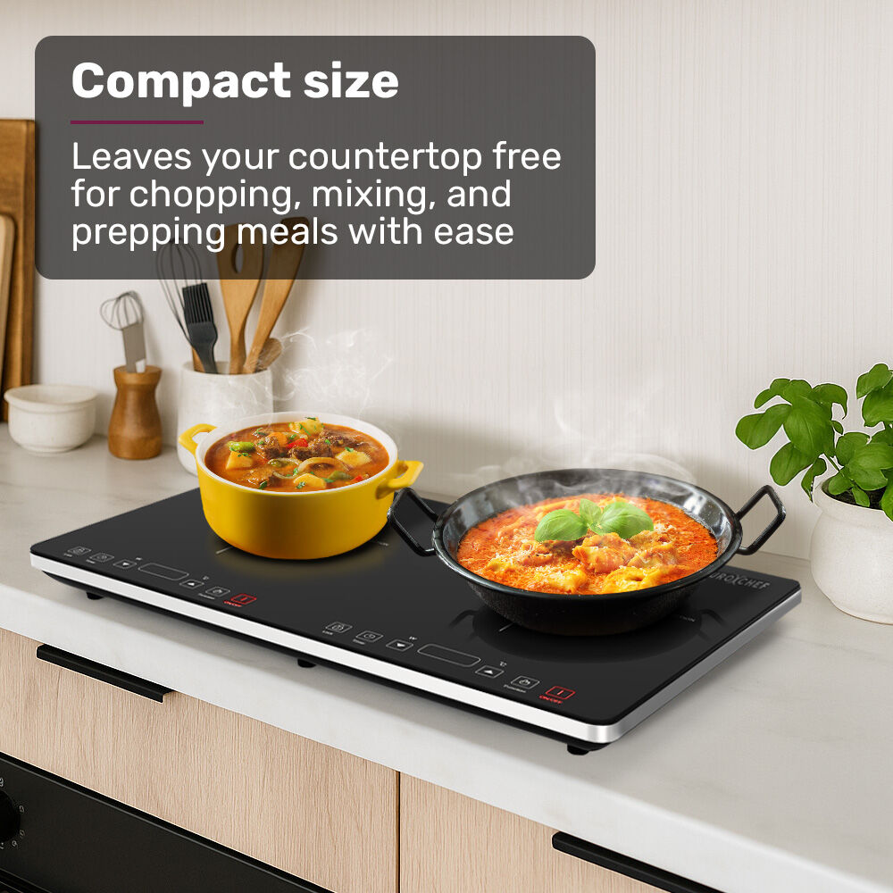 EUROCHEF Double Induction Benchtop Cooktop, 9 Heat Levels, Fast Electric Portable Cooker, Touch Controls, V219-COKICTEC35PA