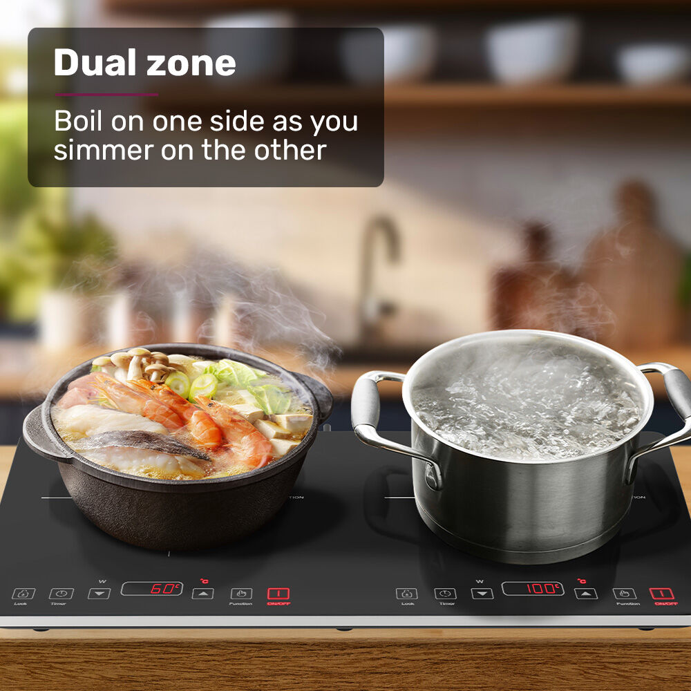 EUROCHEF Double Induction Benchtop Cooktop, 9 Heat Levels, Fast Electric Portable Cooker, Touch Controls, V219-COKICTEC35PA