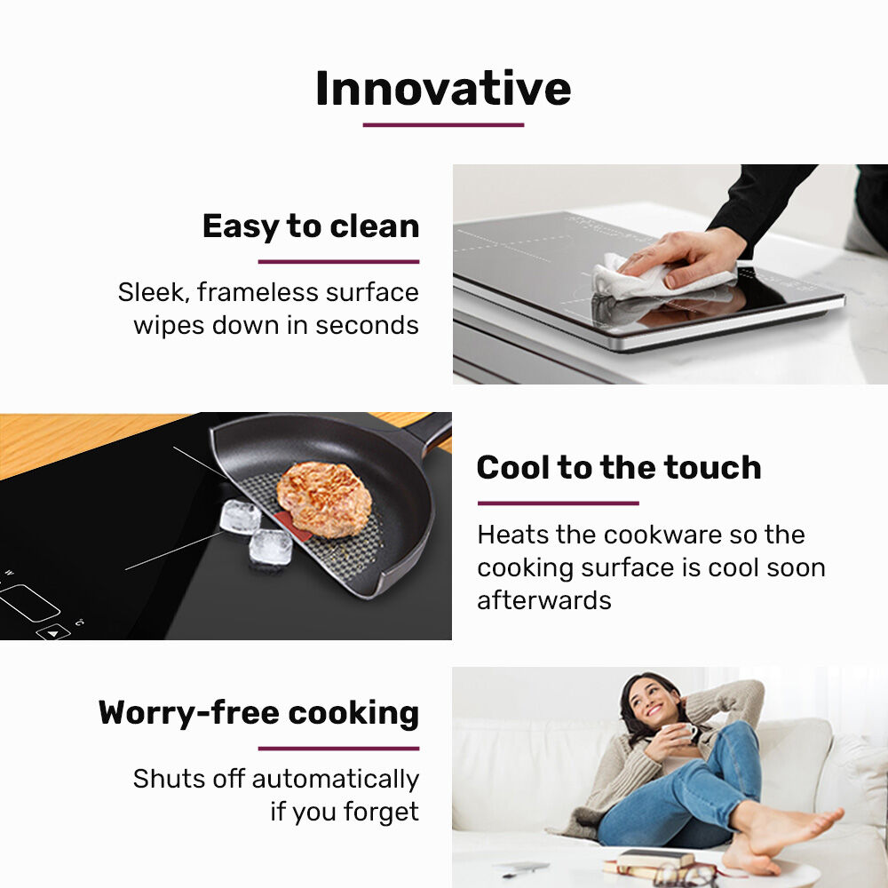 EUROCHEF Double Induction Benchtop Cooktop, 9 Heat Levels, Fast Electric Portable Cooker, Touch Controls, V219-COKICTEC35PA