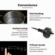 EUROCHEF Double Induction Benchtop Cooktop, 9 Heat Levels, Fast Electric Portable Cooker, Touch Controls, V219-COKICTEC35PA