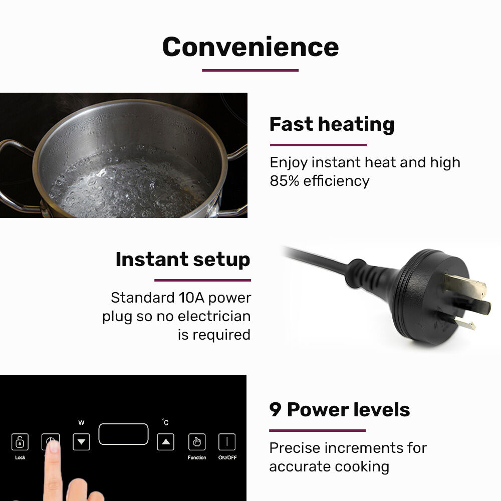 EUROCHEF Double Induction Benchtop Cooktop, 9 Heat Levels, Fast Electric Portable Cooker, Touch Controls, V219-COKICTEC35PA