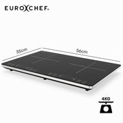 EUROCHEF Double Induction Benchtop Cooktop, 9 Heat Levels, Fast Electric Portable Cooker, Touch Controls, V219-COKICTEC35PA