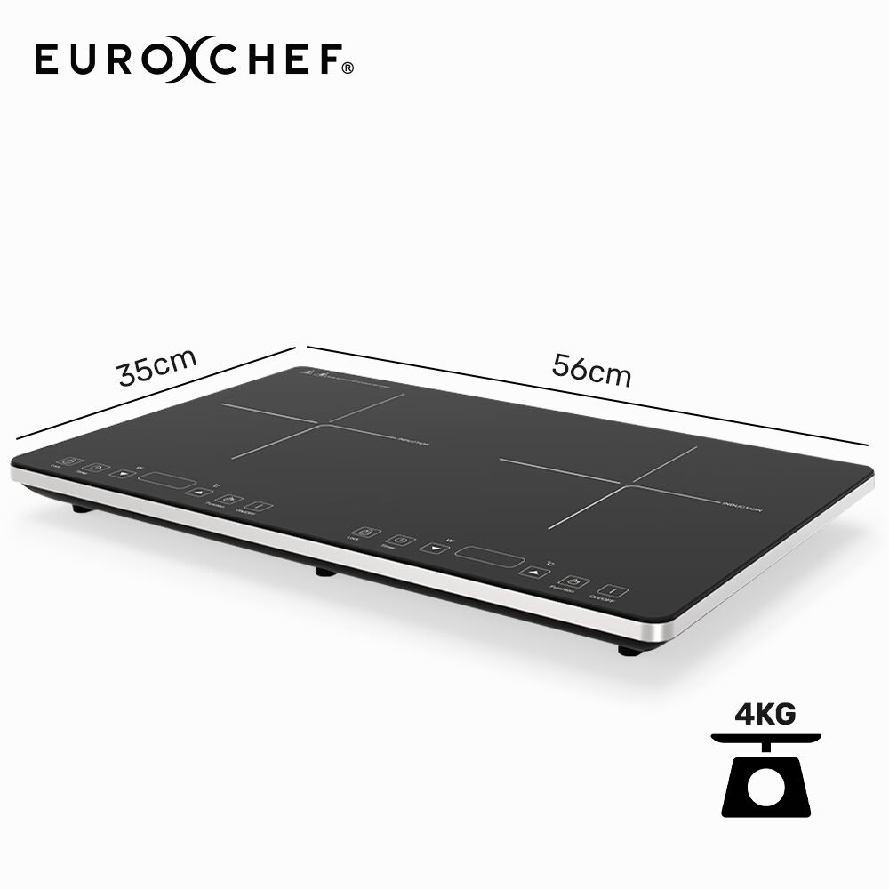 EUROCHEF Double Induction Benchtop Cooktop, 9 Heat Levels, Fast Electric Portable Cooker, Touch Controls, V219-COKICTEC35PA