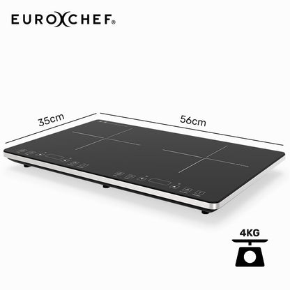 EUROCHEF Double Induction Benchtop Cooktop, 9 Heat Levels, Fast Electric Portable Cooker, Touch Controls, V219-COKICTEC35PA