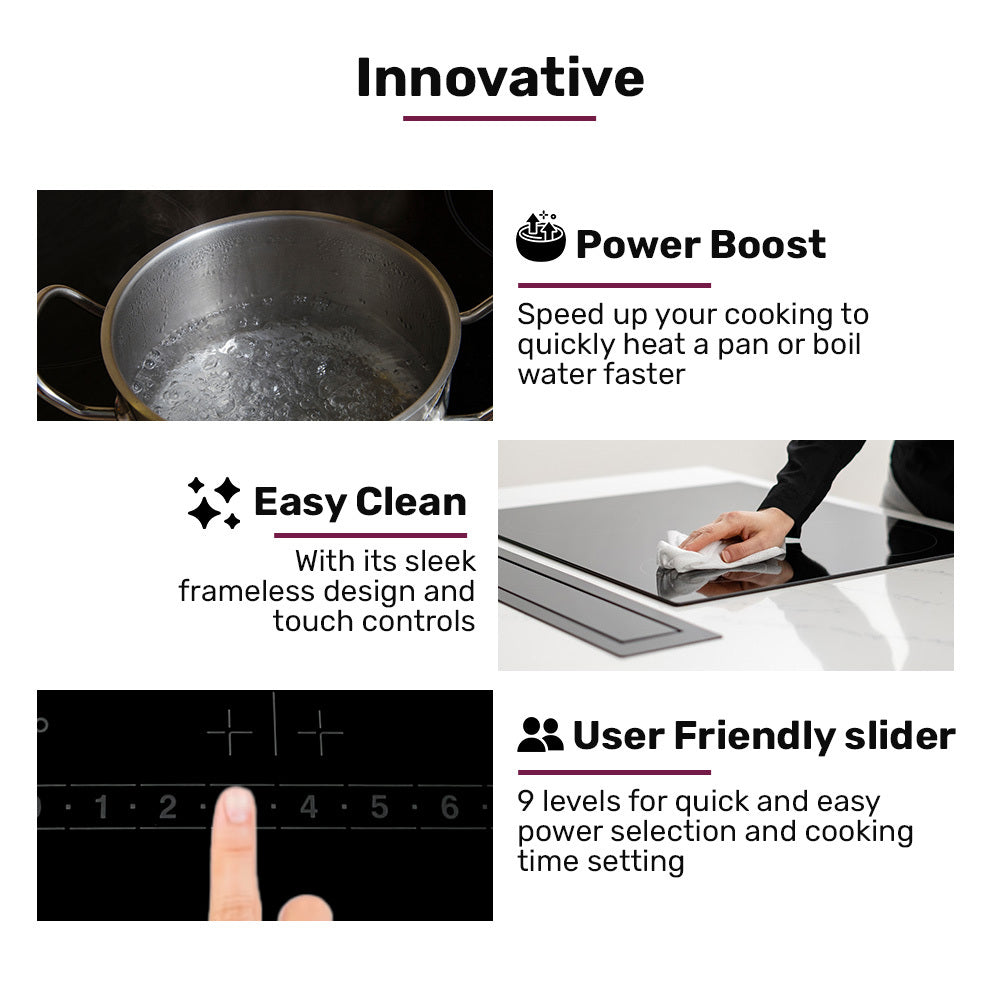 EuroChef 60cm 4 Zone Induction Cooktop, 6800W Electric, Touch Controls V219-COKICTEC640A