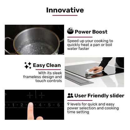 EuroChef 60cm 4 Zone Induction Cooktop, 6800W Electric, Touch Controls V219-COKICTEC640A