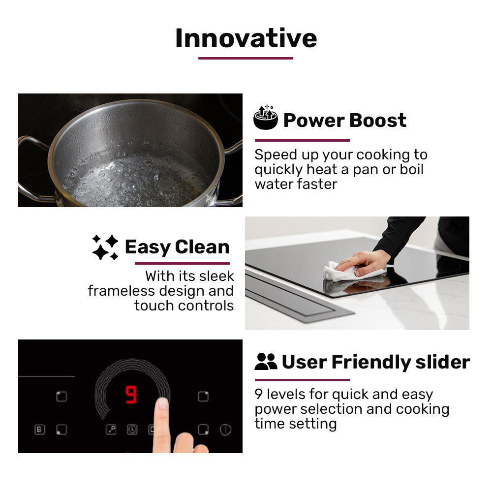 EUROCHEF 60cm 4 Zone Induction Cooktop, 7200W Electric, FlexZone Function, Touch Controls V219-COKICTEC641A