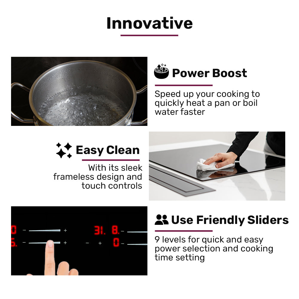 EuroChef 60cm 4 Zone Induction Cooktop, 7200W Electric, Dual Link Bridged Zone Hobs, Touch Controls V219-COKICTEC642A