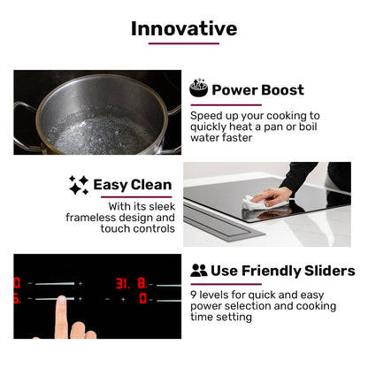 EuroChef 60cm 4 Zone Induction Cooktop, 7200W Electric, Dual Link Bridged Zone Hobs, Touch Controls V219-COKICTEC642A