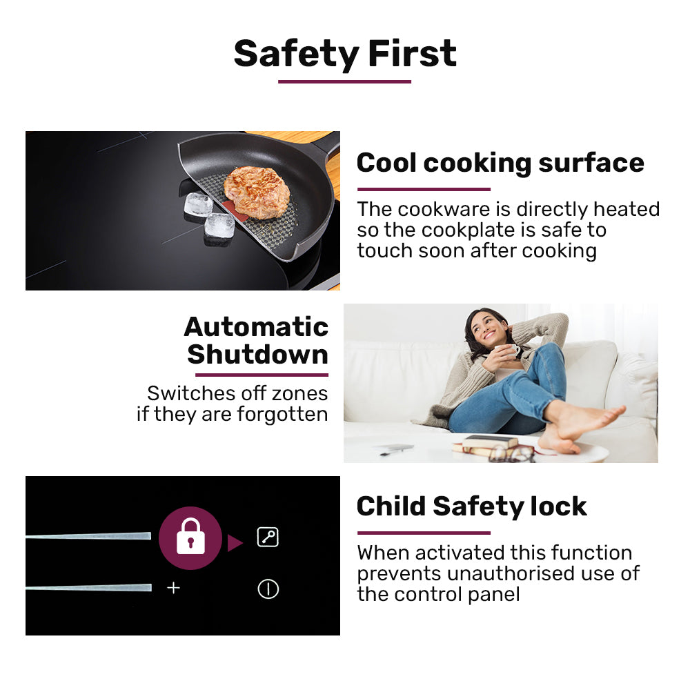 EuroChef 60cm 4 Zone Induction Cooktop, 7200W Electric, Dual Link Bridged Zone Hobs, Touch Controls V219-COKICTEC642A