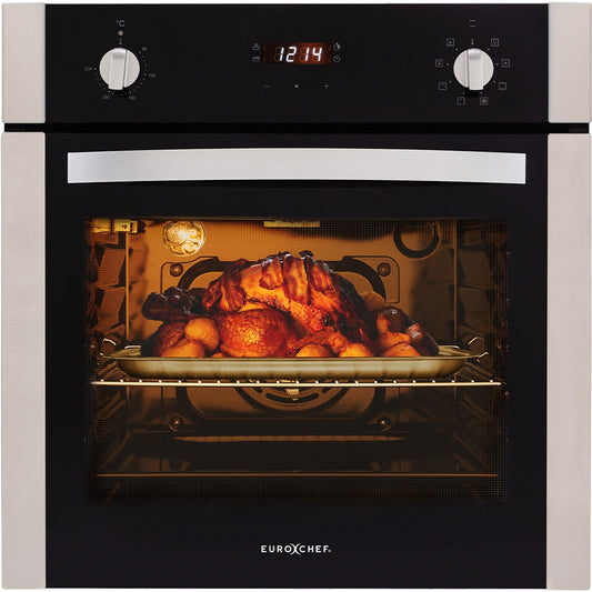 EuroChef 60cm Stainless Built-in 70L Grill 8 Function Fan Forced Electric Wall Oven V219-COKOVNEUCA78B