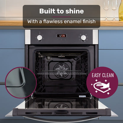 EuroChef 60cm Stainless Built-in 70L Grill 8 Function Fan Forced Electric Wall Oven V219-COKOVNEUCA78B