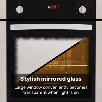 EuroChef 60cm Stainless Built-in 70L Grill 8 Function Fan Forced Electric Wall Oven V219-COKOVNEUCA78B
