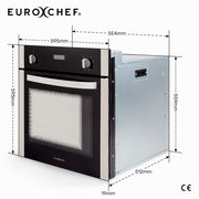 EuroChef 60cm Stainless Built-in 70L Grill 8 Function Fan Forced Electric Wall Oven V219-COKOVNEUCA78B