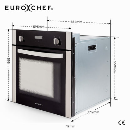 EuroChef 60cm Stainless Built-in 70L Grill 8 Function Fan Forced Electric Wall Oven V219-COKOVNEUCA78B