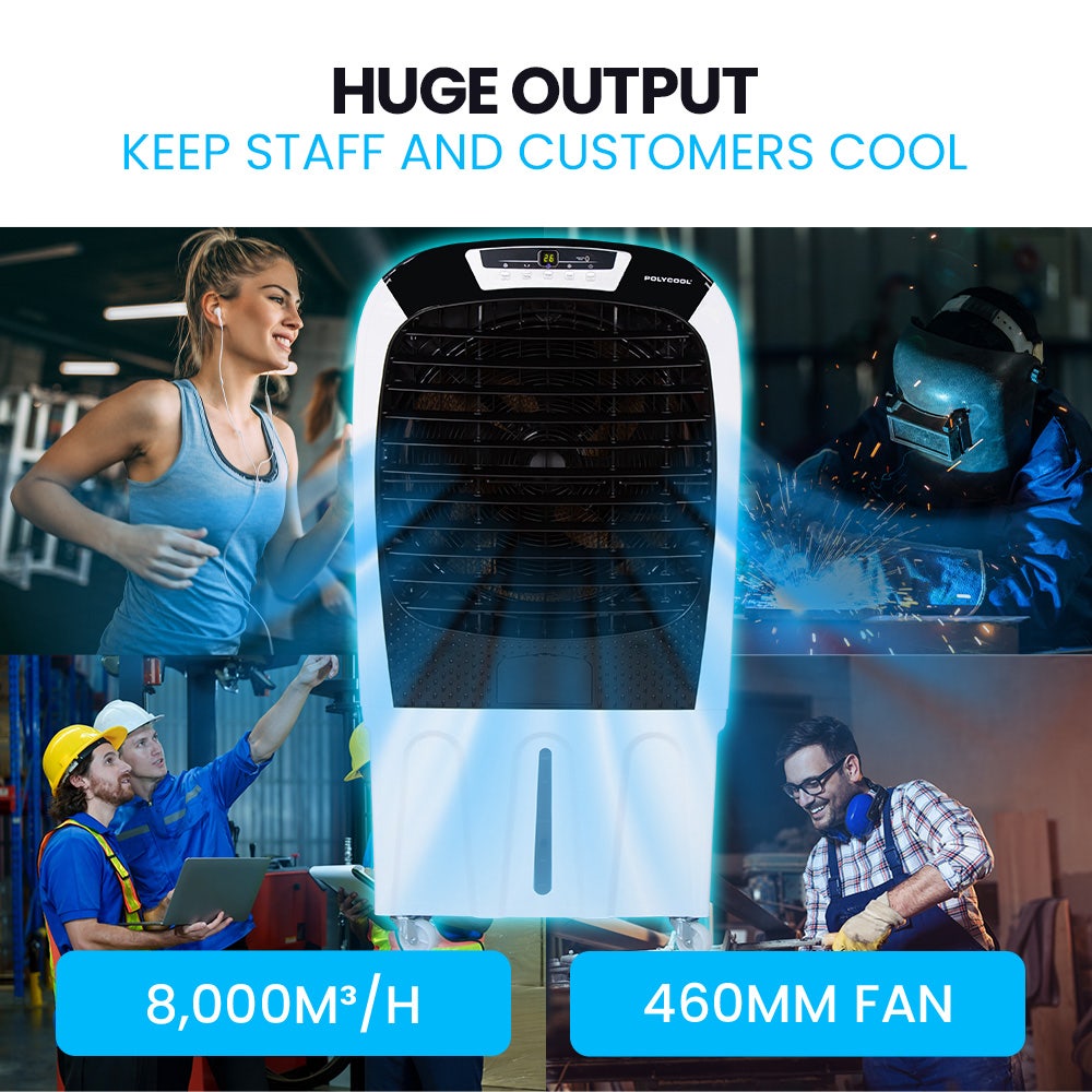 POLYCOOL 450W 80L Evaporative Air Cooler, Commercial Grade, Remote Control, Fan V219-COLCECPY08GA