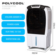 POLYCOOL 450W 80L Evaporative Air Cooler, Commercial Grade, Remote Control, Fan V219-COLCECPY08GA
