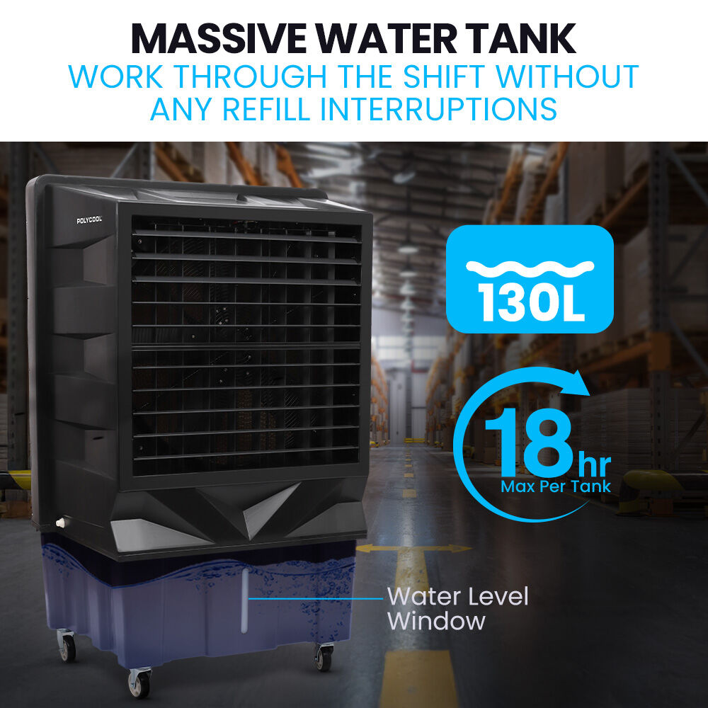 POLYCOOL 130L 750W Evaporative Air Cooler, Commercial Industrial Grade, Remote Control, Purifier, Fan V219-COLCECPY13KA