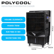 POLYCOOL 130L 750W Evaporative Air Cooler, Commercial Industrial Grade, Remote Control, Purifier, Fan V219-COLCECPY13KA