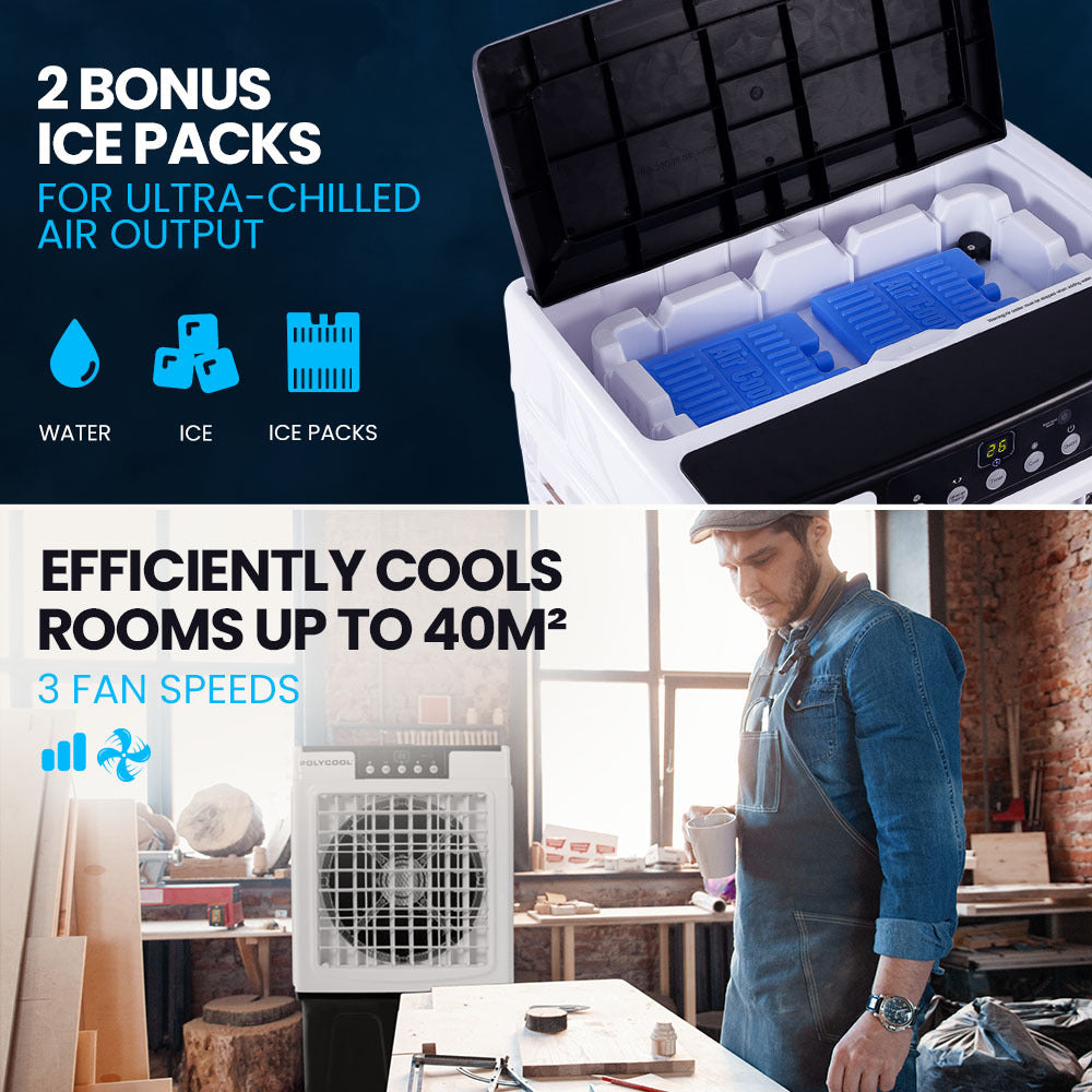 POLYCOOL 30L Evaporative Air Cooler Portable Industrial Fan, Purifier, Humidifier, Remote Control V219-COLECLPYC3GA